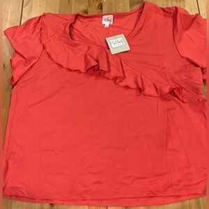 NWT True Beauty by Emme Short Sleeve Hibiscus Ruffle Blouse Size 1 Vintage Rare